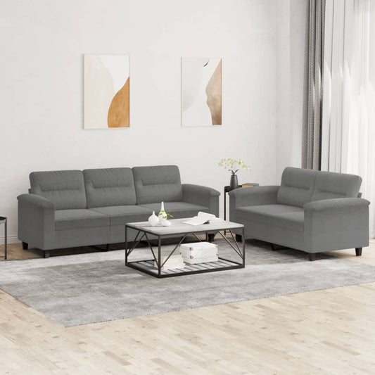 Set Divani 2 pz con Cuscini Grigio Scuro in Tessuto Microfibra | homemem39