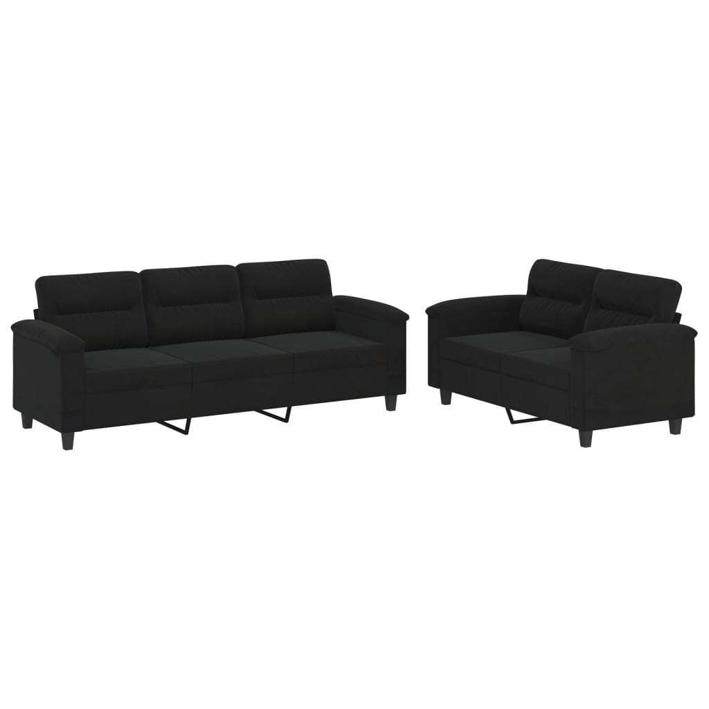 Set Divani 2 pz con Cuscini Nero in Tessuto Microfibra | homemem39