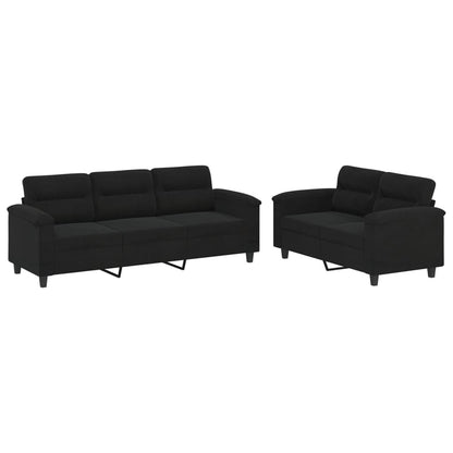 Set Divani 2 pz con Cuscini Nero in Tessuto Microfibra | homemem39