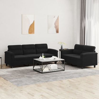 Set Divani 2 pz con Cuscini Nero in Tessuto Microfibra | homemem39