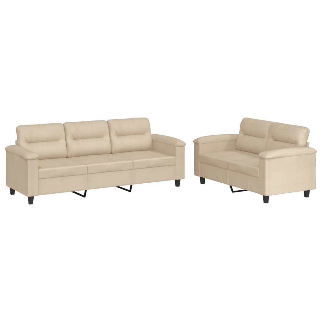 Set Divani 2 pz con Cuscini Crema in Tessuto Microfibra | homemem39