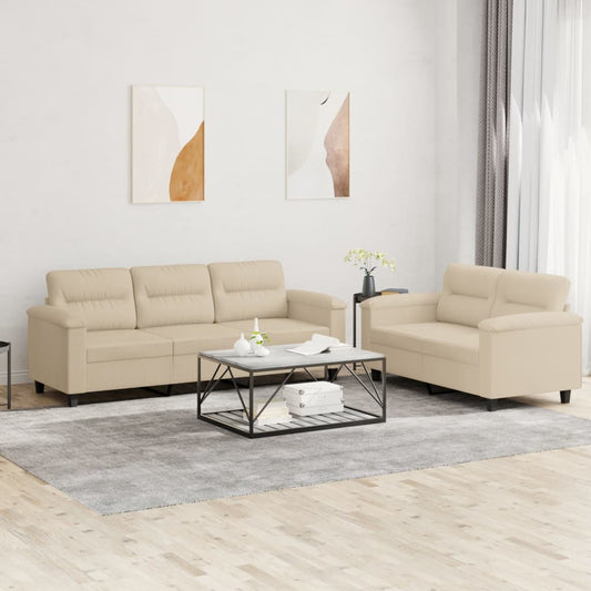 Set Divani 2 pz con Cuscini Crema in Tessuto Microfibra | homemem39