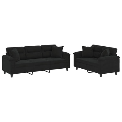Set Divani 2 pz con Cuscini Nero in Tessuto Microfibra | homemem39