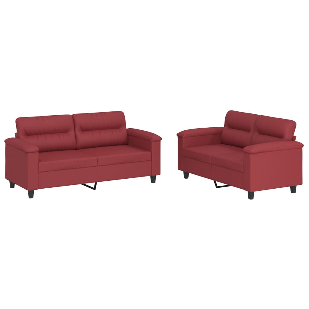 Set di Divani 2 pz con Cuscini Rosso Vino in Similpelle - homemem39
