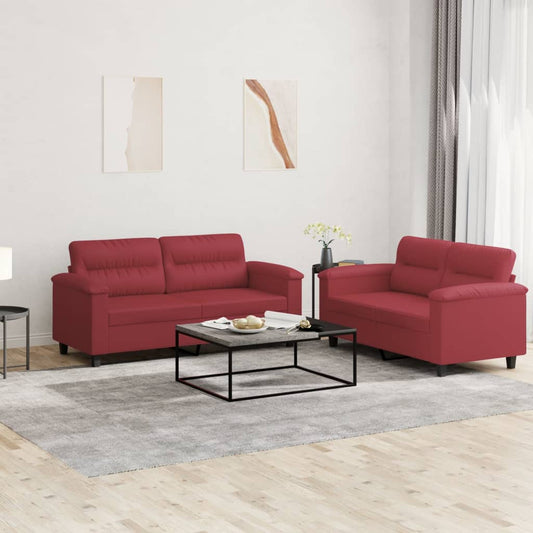 Set di Divani 2 pz con Cuscini Rosso Vino in Similpelle | homemem39