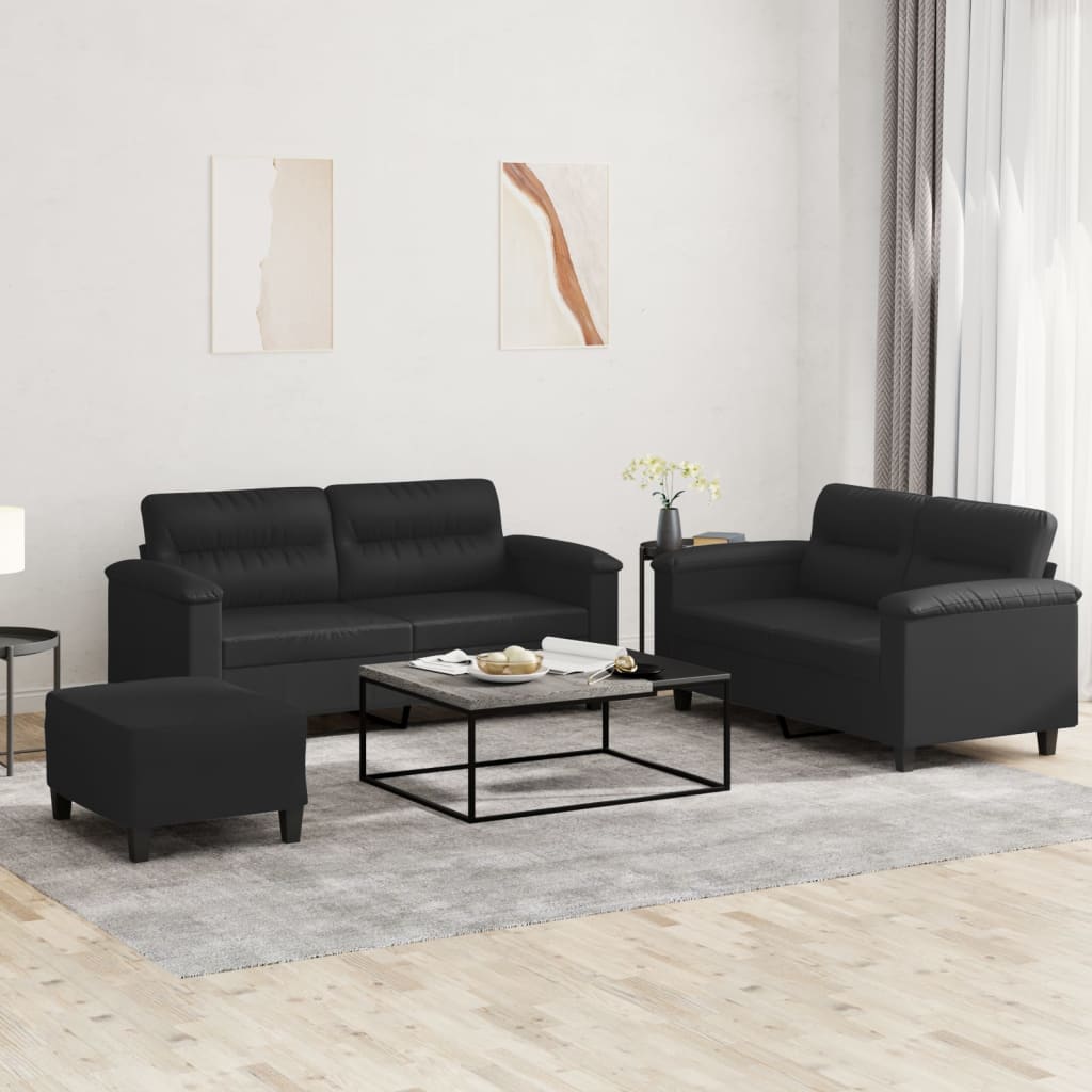 Set di Divani 3 pz con Cuscini Nero in Similpelle | homemem39