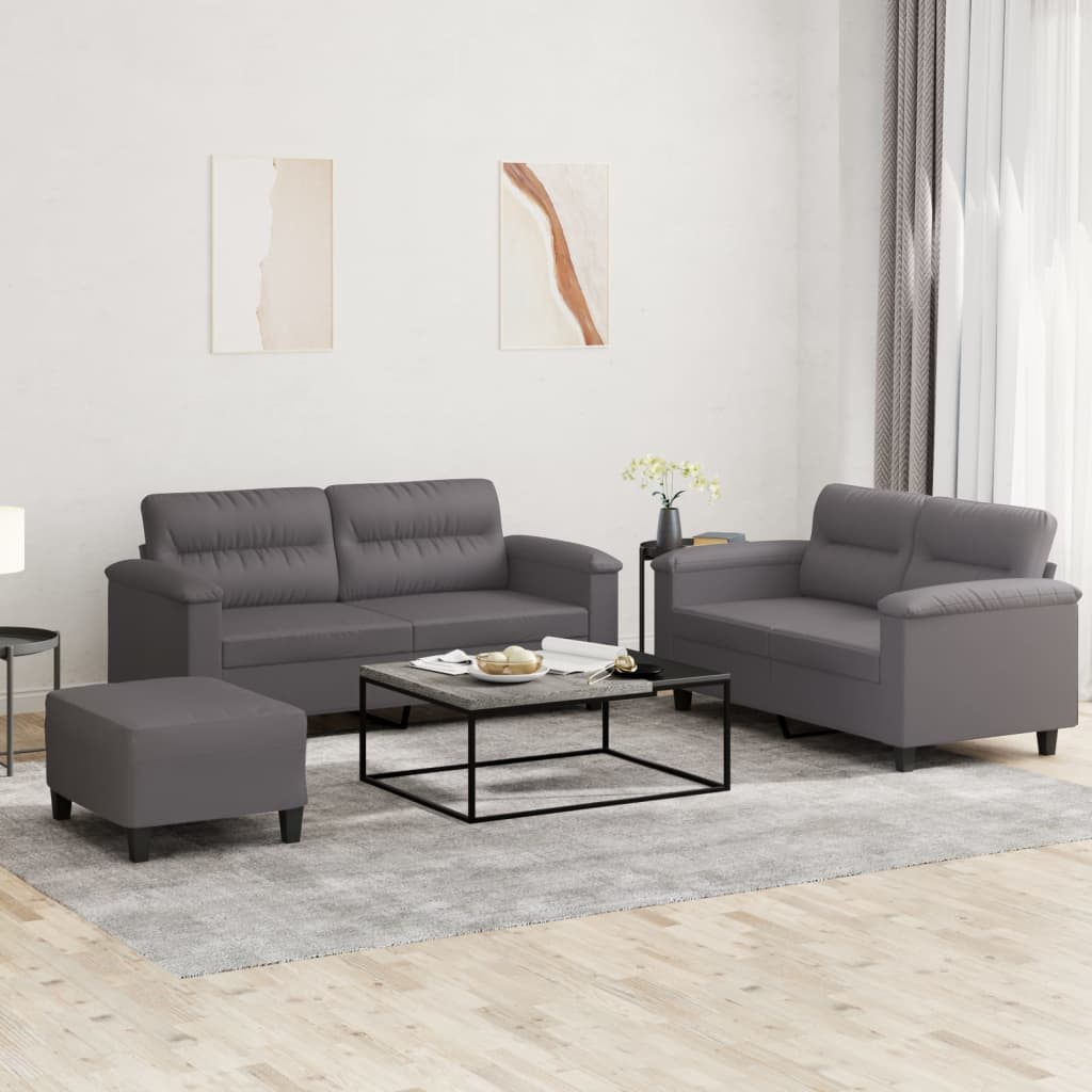 Set di Divani 3 pz con Cuscini Grigio in Similpelle | homemem39