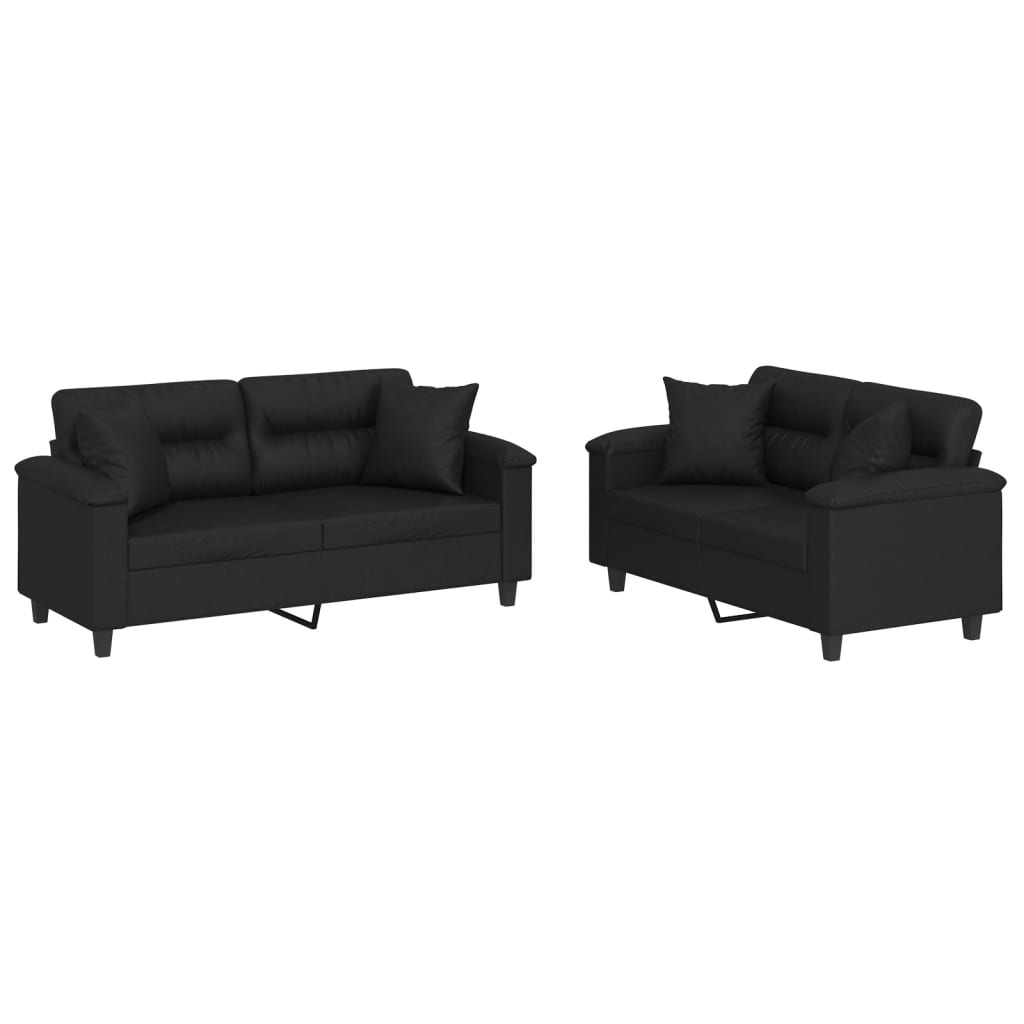 Set di Divani 2 pz con Cuscini Nero in Similpelle | homemem39