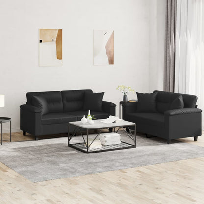 Set di Divani 2 pz con Cuscini Nero in Similpelle | homemem39