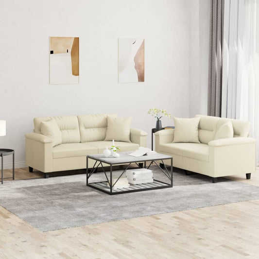 Set di Divani 2 pz con Cuscini Crema in Similpelle | homemem39