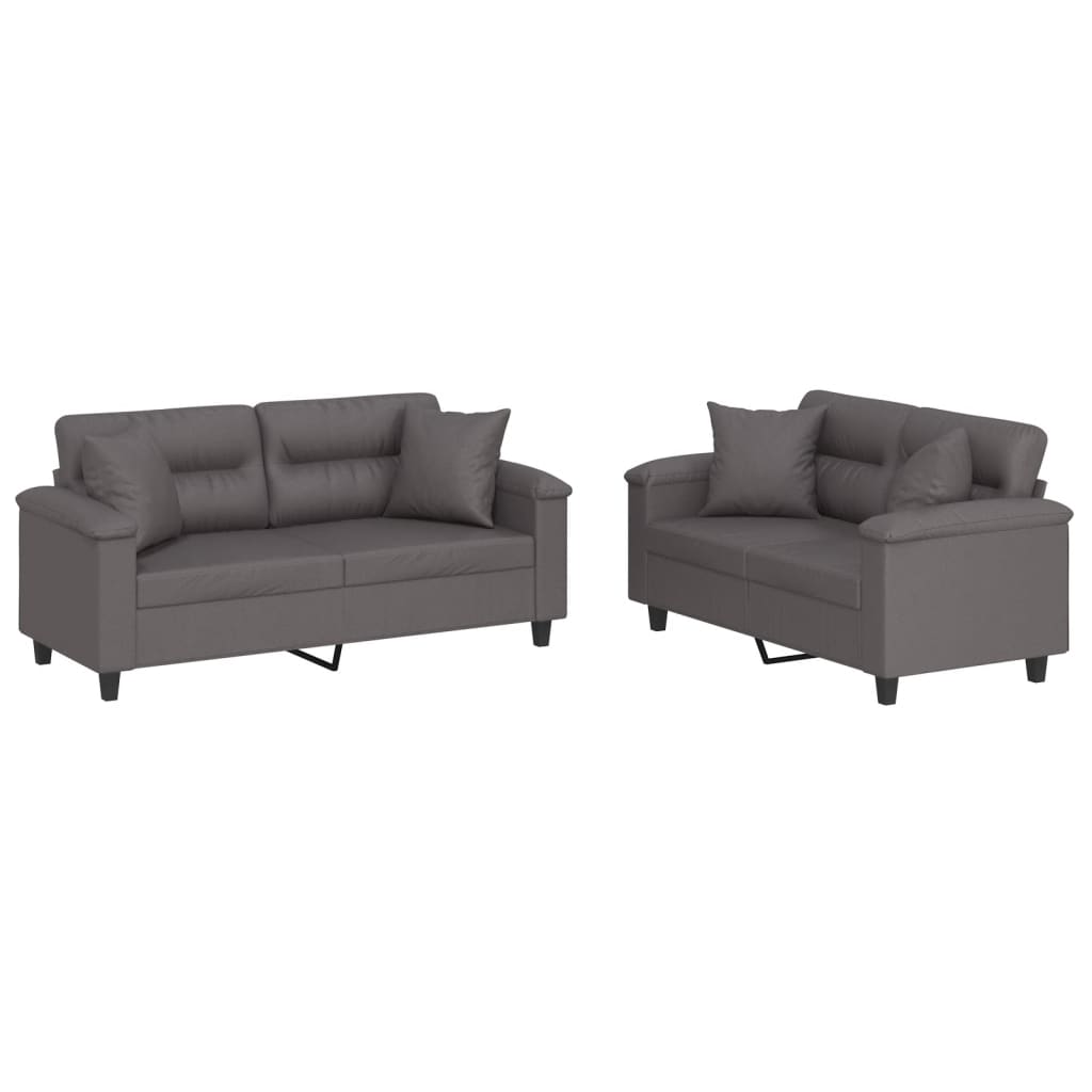 Set di Divani 2 pz con Cuscini Grigio in Similpelle - homemem39
