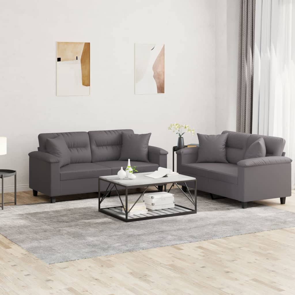 Set di Divani 2 pz con Cuscini Grigio in Similpelle | homemem39