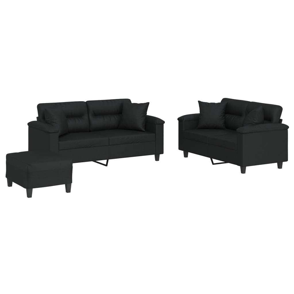 Set di Divani 3 pz con Cuscini Nero in Similpelle - homemem39
