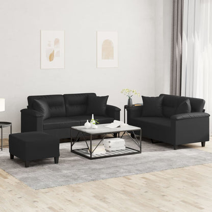 Set di Divani 3 pz con Cuscini Nero in Similpelle | homemem39