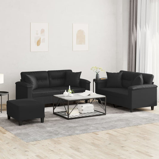 Set di Divani 3 pz con Cuscini Nero in Similpelle | homemem39