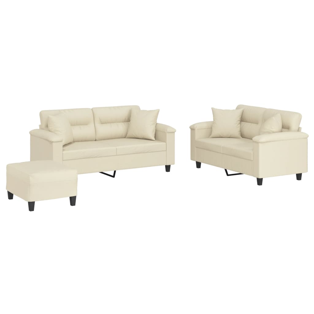 Set di Divani 3 pz con Cuscini Crema in Similpelle | homemem39