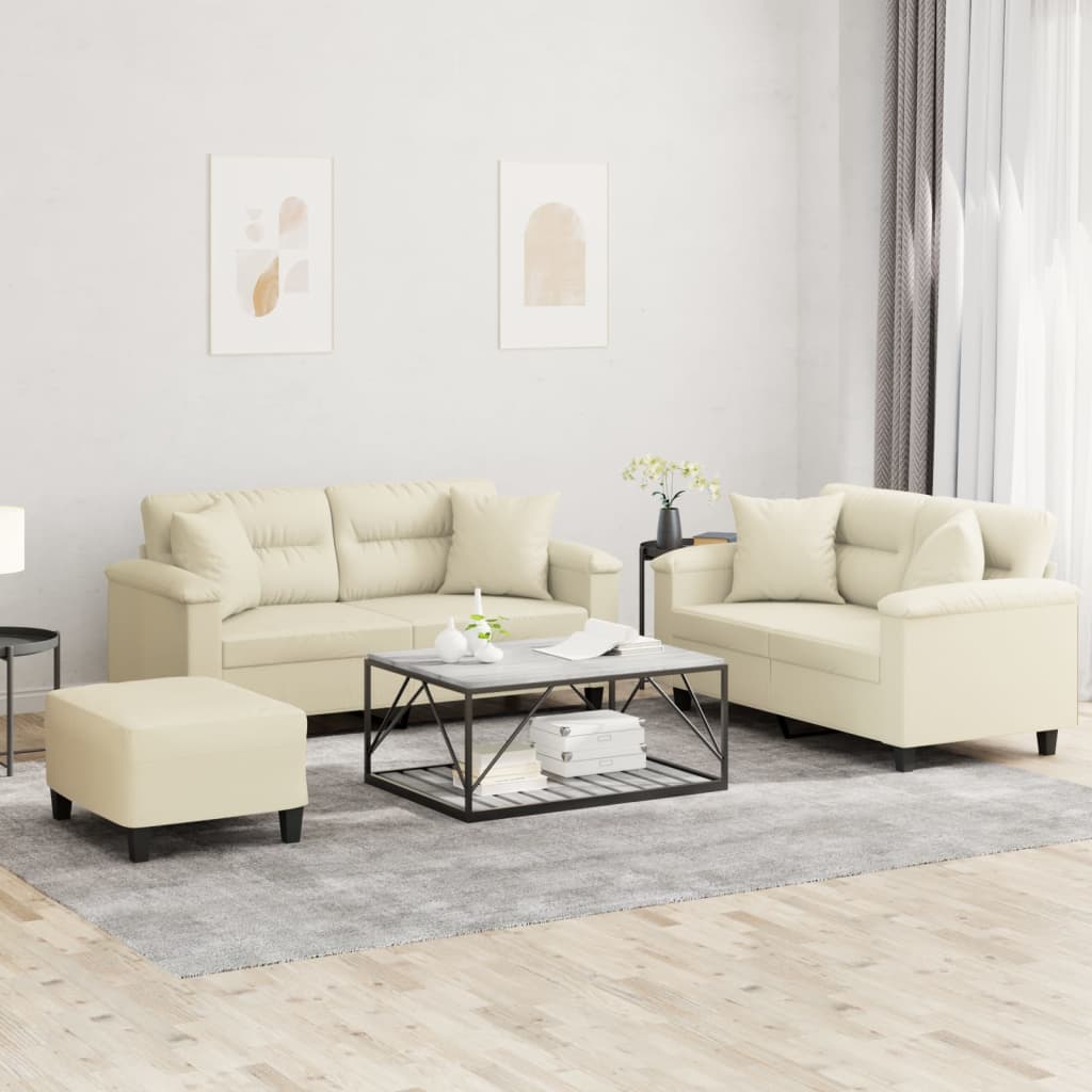 Set di Divani 3 pz con Cuscini Crema in Similpelle | homemem39