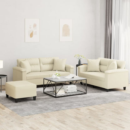 Set di Divani 3 pz con Cuscini Crema in Similpelle | homemem39