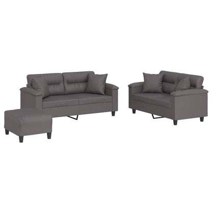 Set di Divani 3 pz con Cuscini Grigio in Similpelle | homemem39