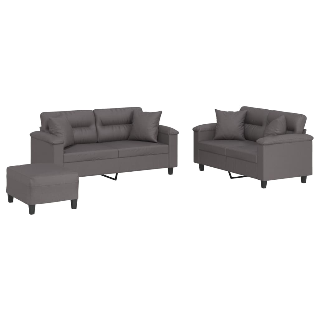 Set di Divani 3 pz con Cuscini Grigio in Similpelle - homemem39