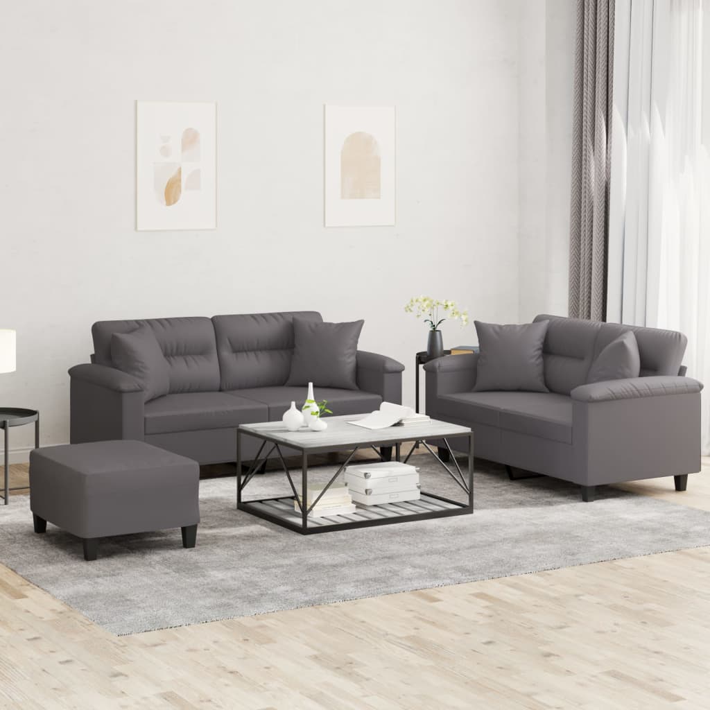 Set di Divani 3 pz con Cuscini Grigio in Similpelle | homemem39