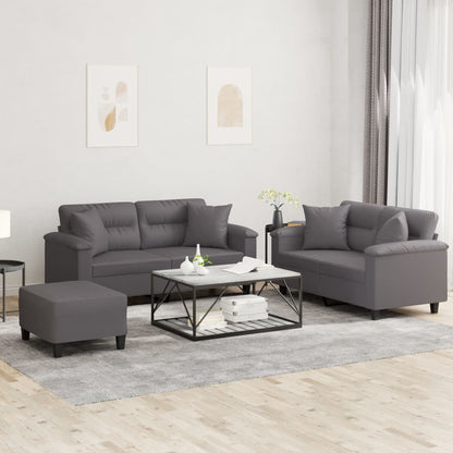 Set di Divani 3 pz con Cuscini Grigio in Similpelle | homemem39