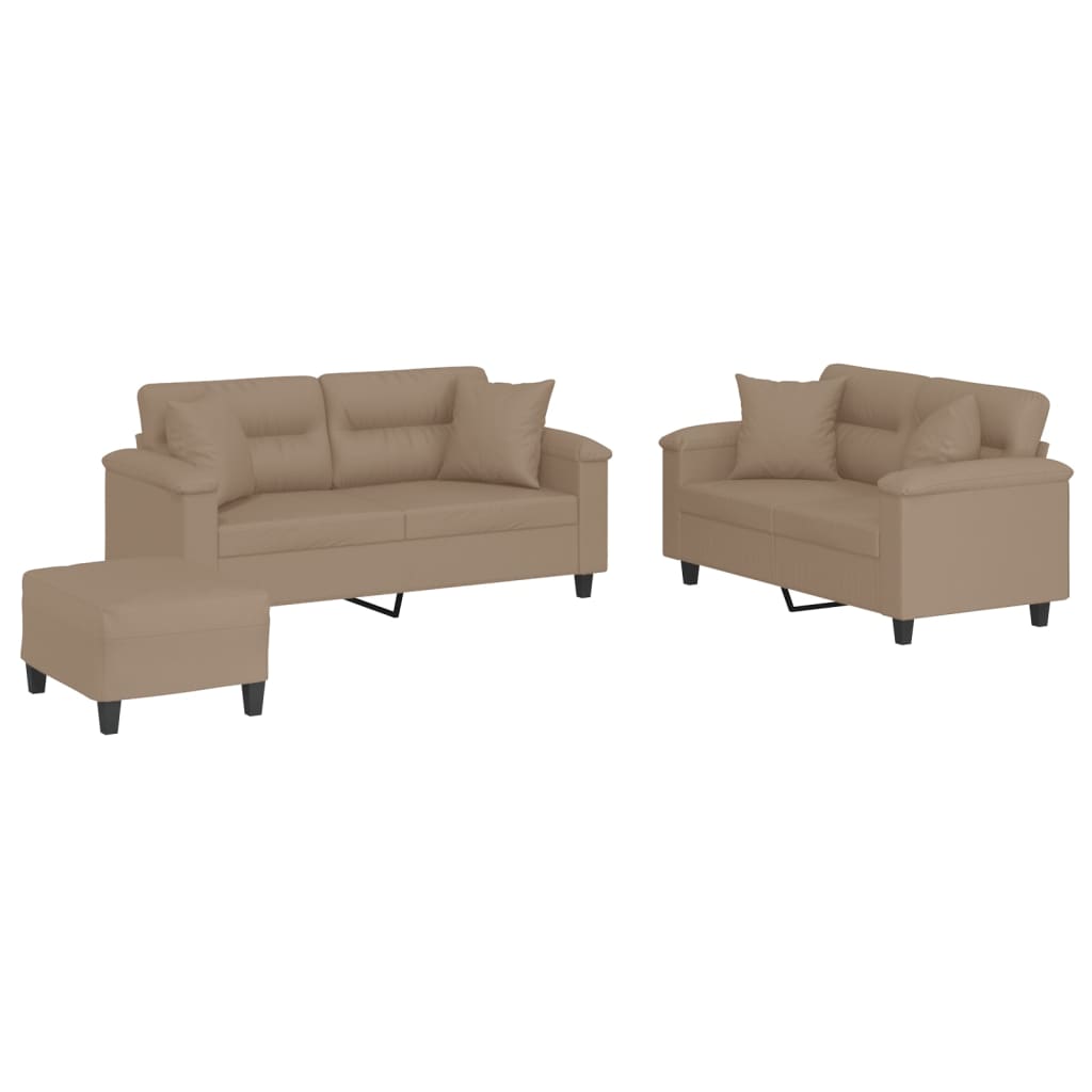 Set di Divani 3 pz con Cuscini Cappuccino in Similpelle | homemem39