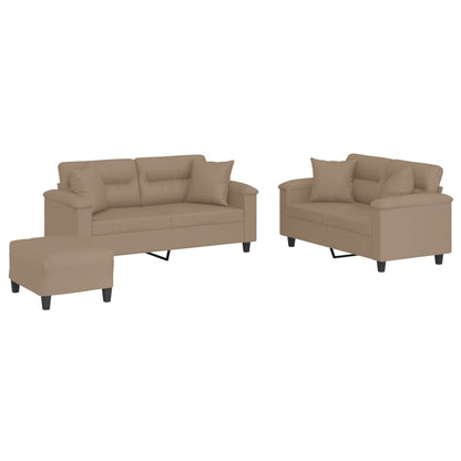 Set di Divani 3 pz con Cuscini Cappuccino in Similpelle | homemem39