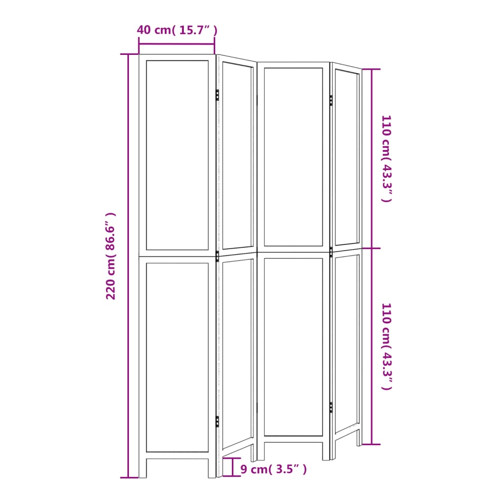 Divisorio Ambienti 4 Pannelli Marrone Scuro Massello Paulownia | homemem39