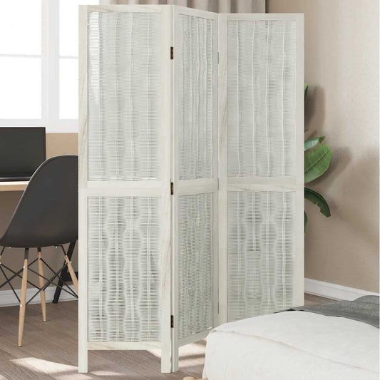 Divisorio Ambienti 3Pannelli Bianco Legno Massello di Paulownia - homemem39