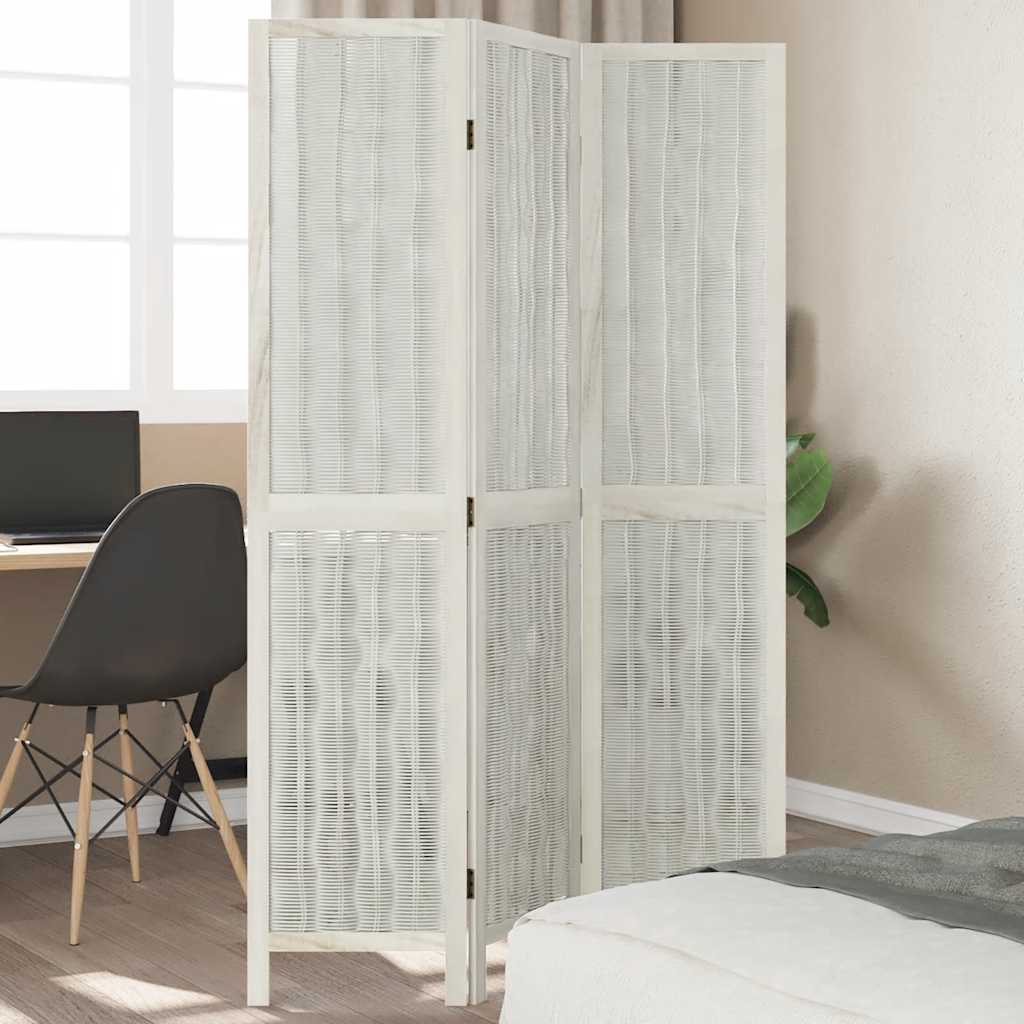 Divisorio Ambienti 3Pannelli Bianco Legno Massello di Paulownia - homemem39