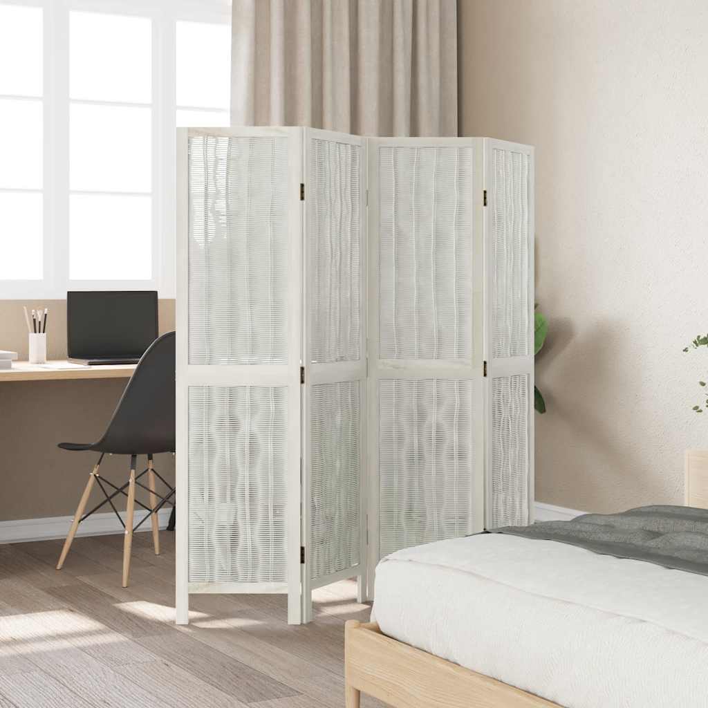 Divisorio Ambienti 4Pannelli Bianco Legno Massello di Paulownia - homemem39
