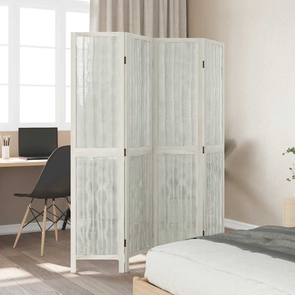 Divisorio Ambienti 4Pannelli Bianco Legno Massello di Paulownia - homemem39