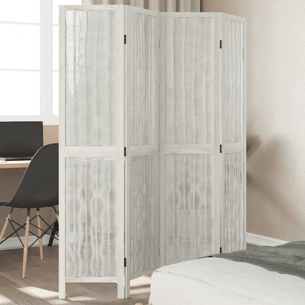 Divisorio Ambienti 4Pannelli Bianco Legno Massello di Paulownia - homemem39