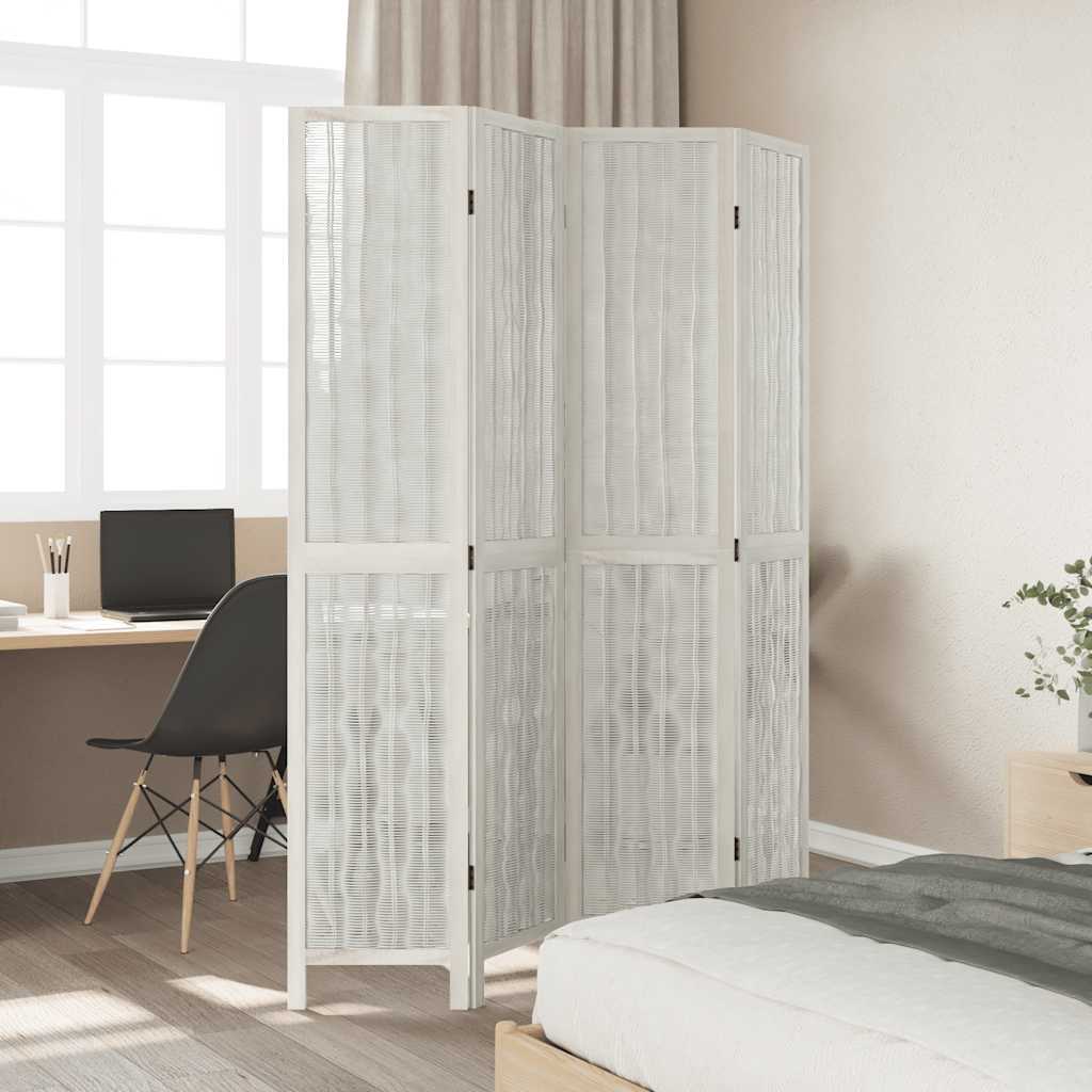 Divisorio Ambienti 4Pannelli Bianco Legno Massello di Paulownia - homemem39