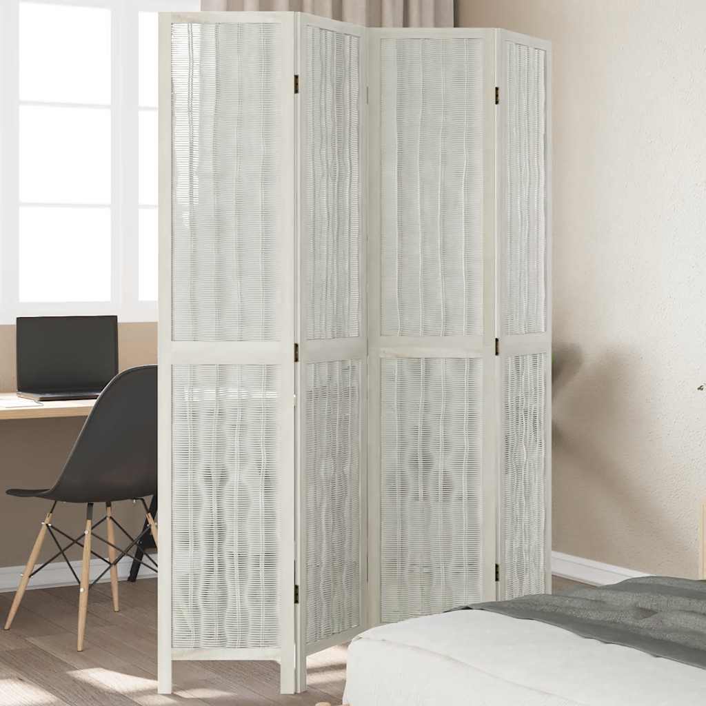 Divisorio Ambienti 4Pannelli Bianco Legno Massello di Paulownia | homemem39