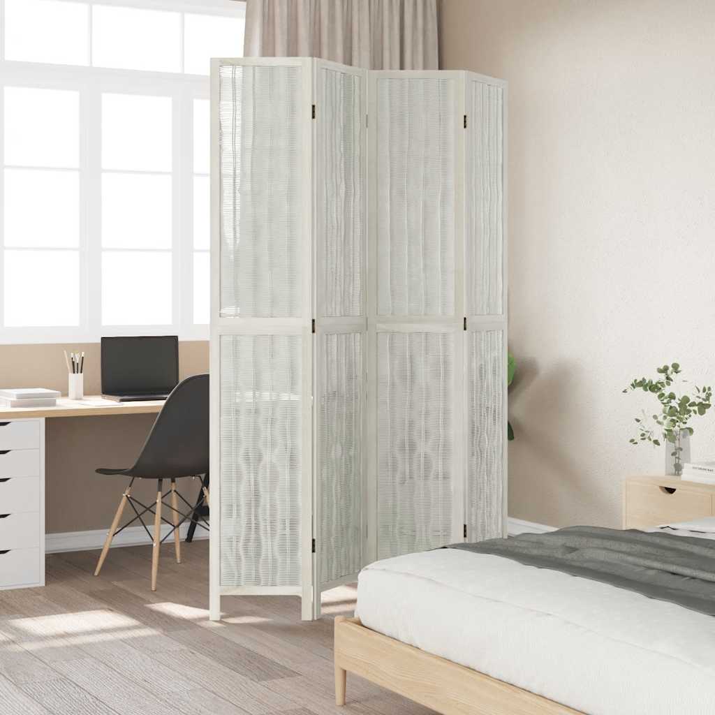 Divisorio Ambienti 4Pannelli Bianco Legno Massello di Paulownia | homemem39