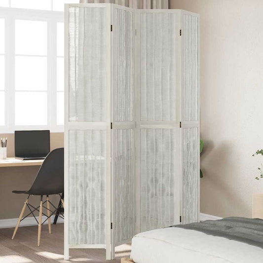 Divisorio Ambienti 4Pannelli Bianco Legno Massello di Paulownia - homemem39