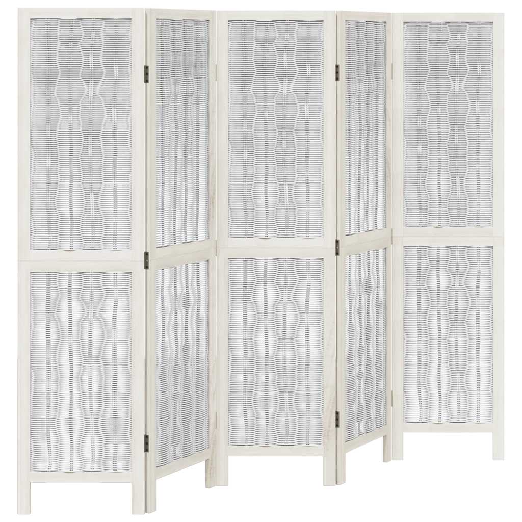 Divisorio Ambienti 5Pannelli Bianco Legno Massello di Paulownia - homemem39