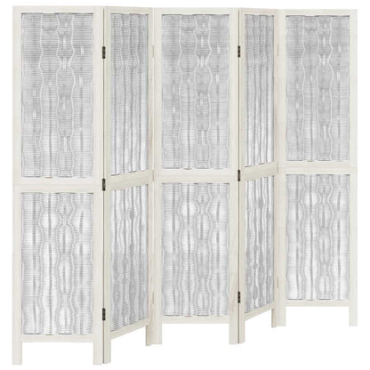 Divisorio Ambienti 5Pannelli Bianco Legno Massello di Paulownia - homemem39