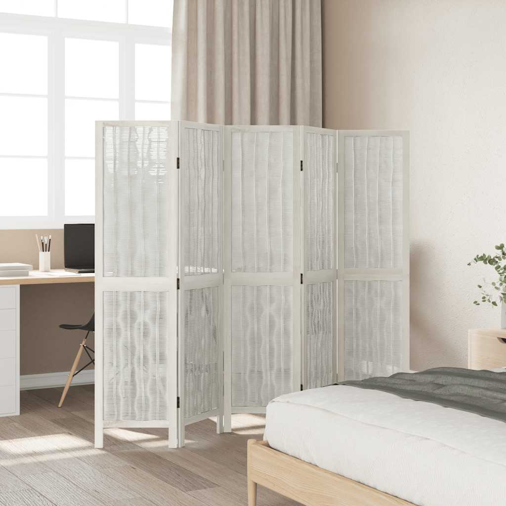 Divisorio Ambienti 5Pannelli Bianco Legno Massello di Paulownia - homemem39