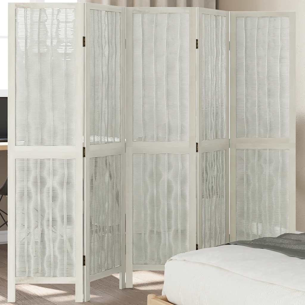 Divisorio Ambienti 5Pannelli Bianco Legno Massello di Paulownia | homemem39