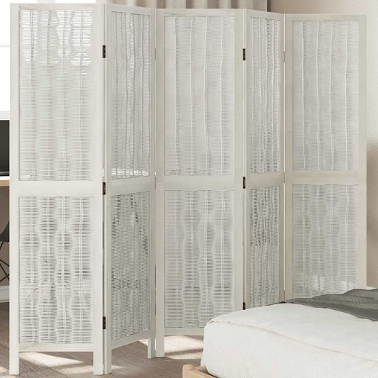Divisorio Ambienti 5Pannelli Bianco Legno Massello di Paulownia - homemem39