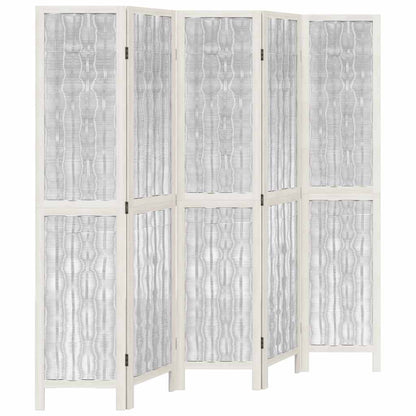 Divisorio Ambienti 5Pannelli Bianco Legno Massello di Paulownia - homemem39