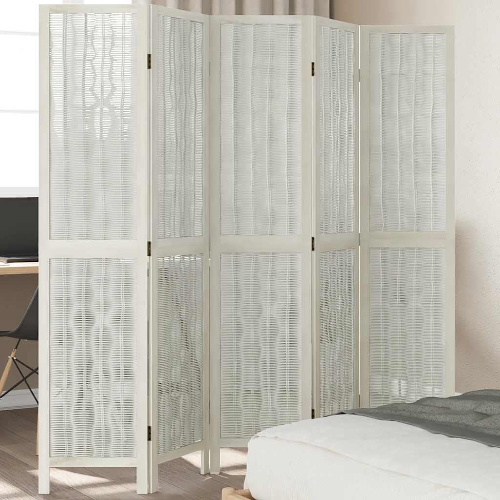 Divisorio Ambienti 5Pannelli Bianco Legno Massello di Paulownia | homemem39