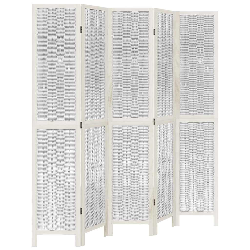 Divisorio Ambienti 5Pannelli Bianco Legno Massello di Paulownia - homemem39