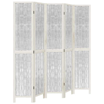 Divisorio Ambienti 5Pannelli Bianco Legno Massello di Paulownia - homemem39