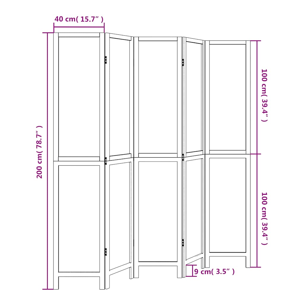 Divisorio Ambienti 5Pannelli Bianco Legno Massello di Paulownia | homemem39