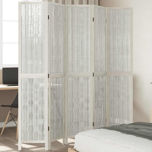 Divisorio Ambienti 5Pannelli Bianco Legno Massello di Paulownia - homemem39
