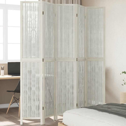 Divisorio Ambienti 5Pannelli Bianco Legno Massello di Paulownia - homemem39